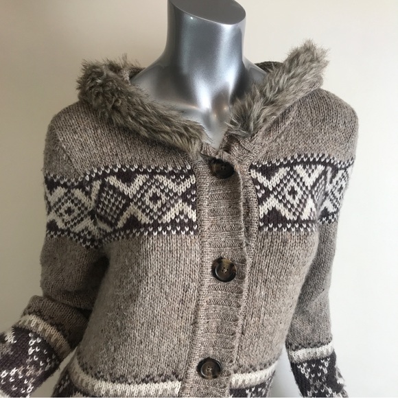 St. John Bay M Alpaca Blend Knit Cardigan Sweater Faux Fur Hoodie Button Down - Picture 9 of 14